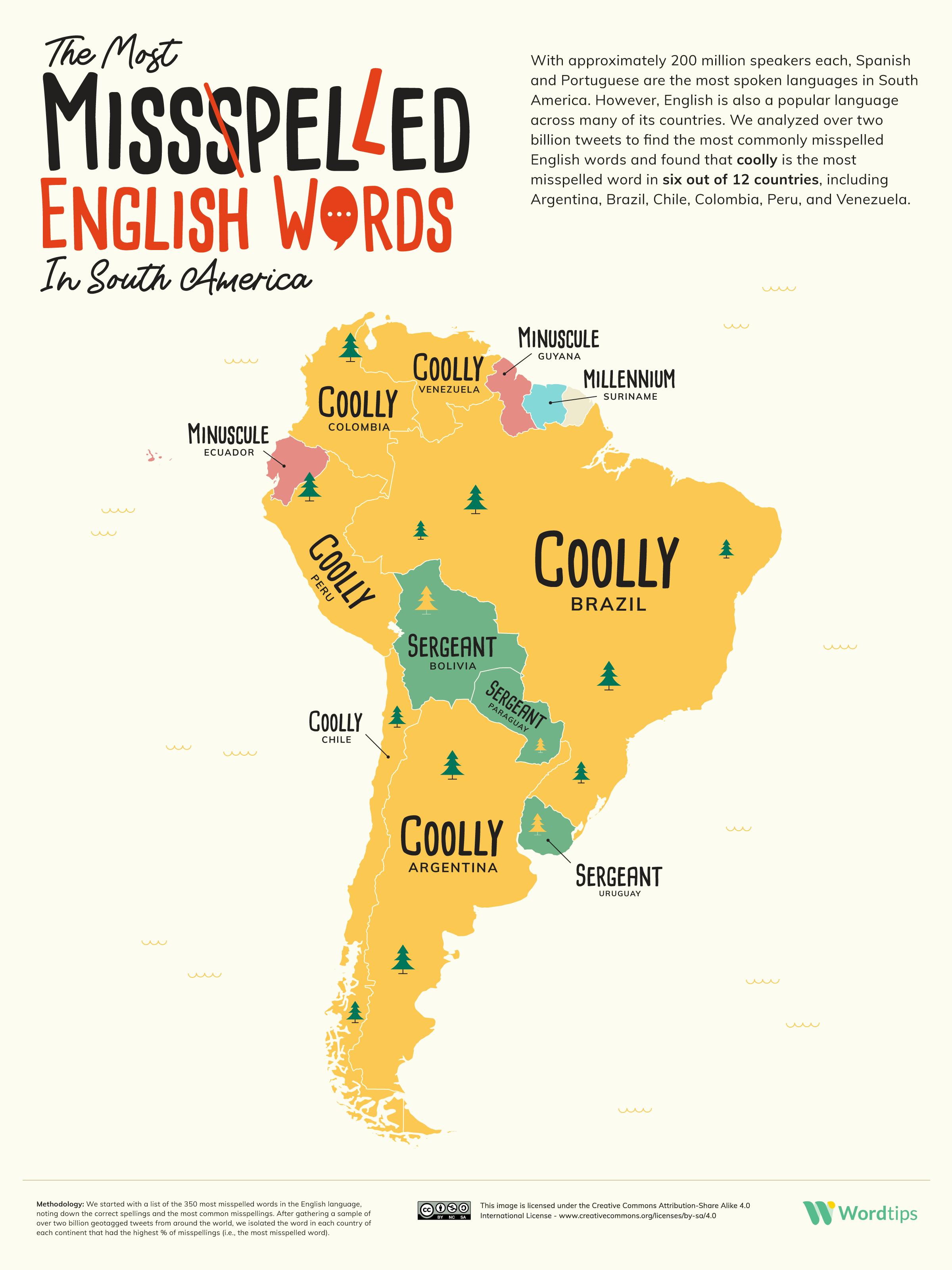 The Most Misspelled English Word In Every Country And State Based On Two Billion Tweets Word Tips 