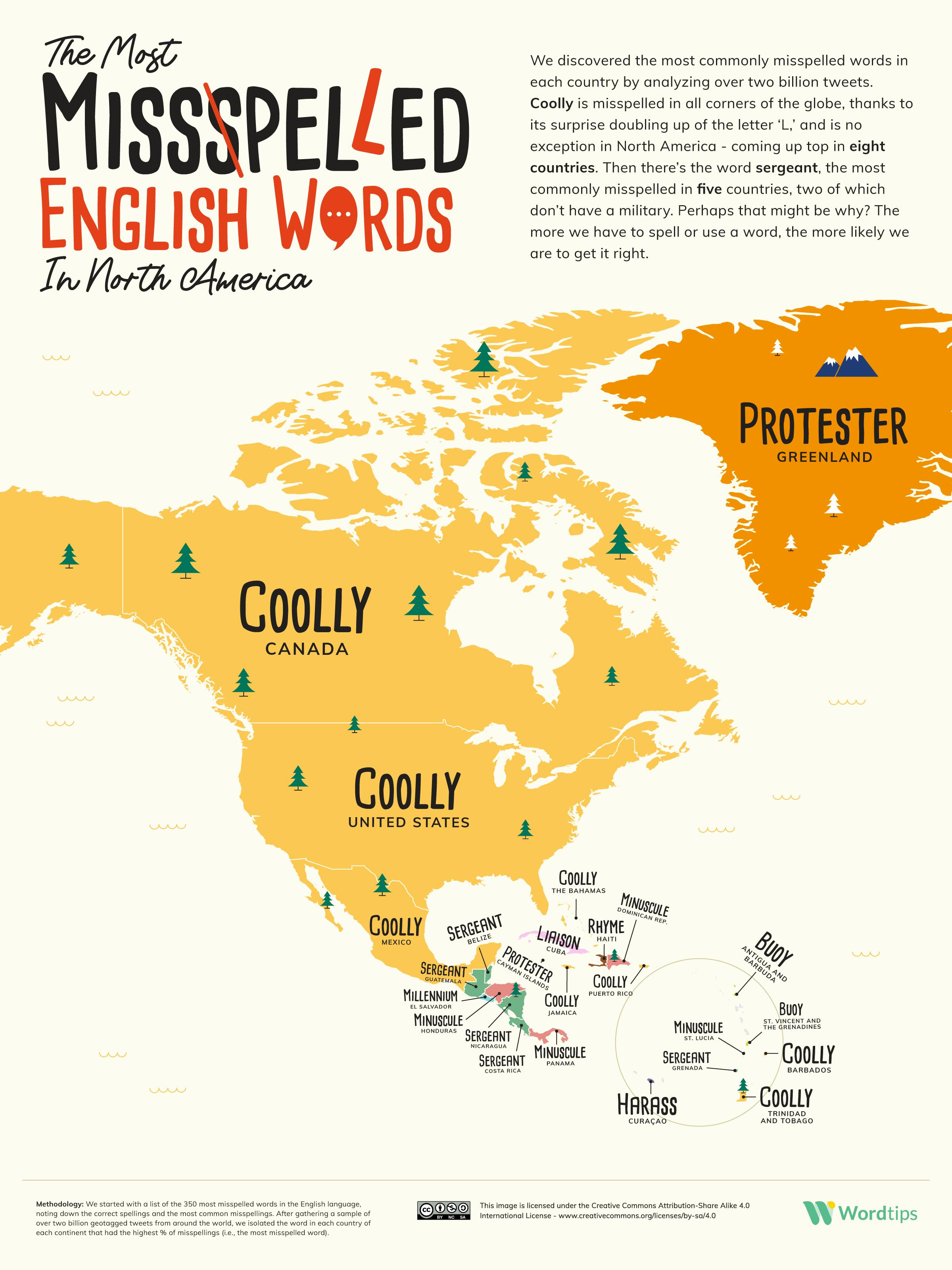 The Most Misspelled English Word In Every Country And State Based On Two Billion Tweets Word Tips 