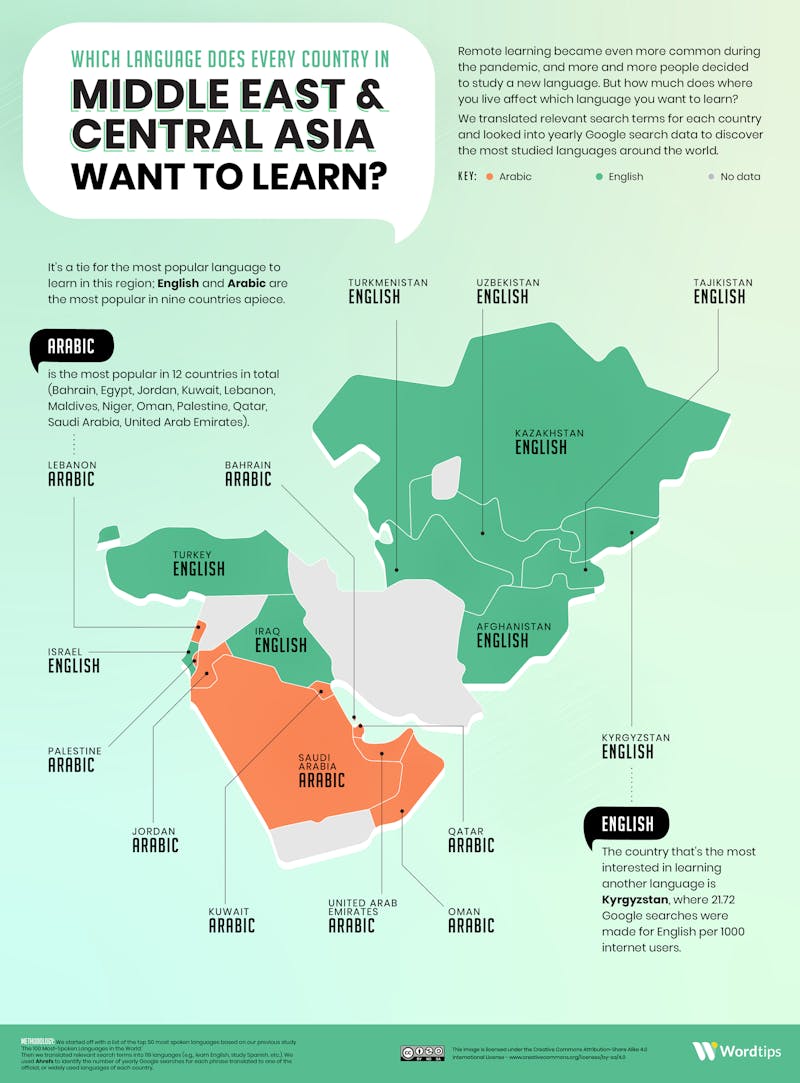 Most Popular Language in Middle East And Central Asia Infographic