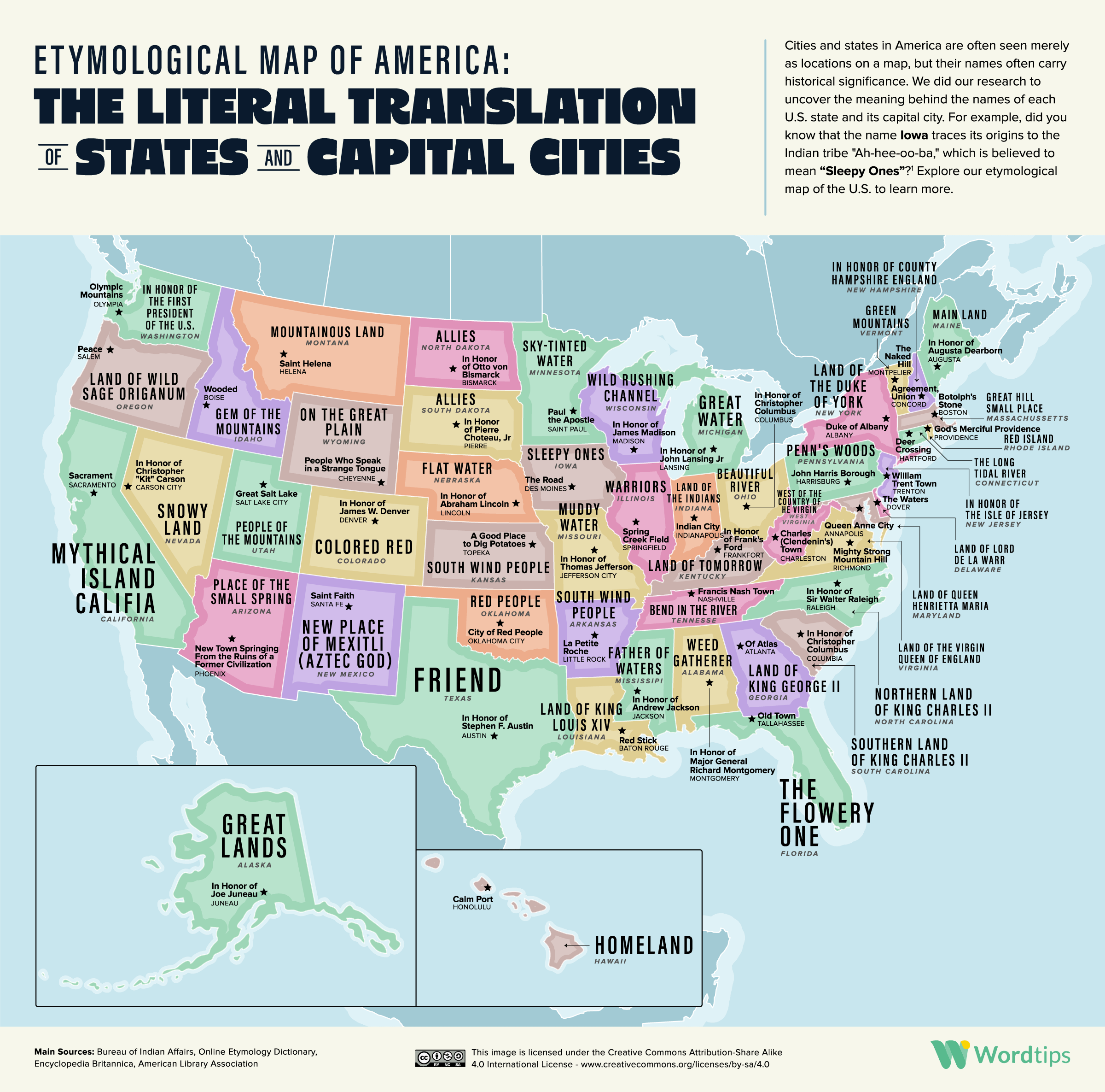 Etymological Map of America The Literal Translation of States and Capital Cities