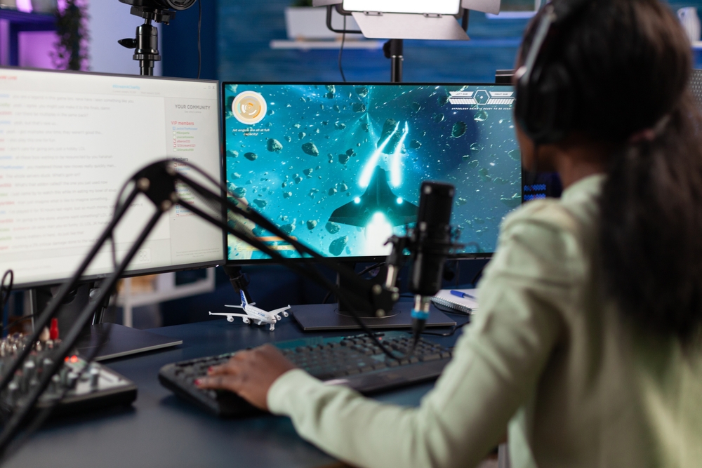 Teenager playing a video game