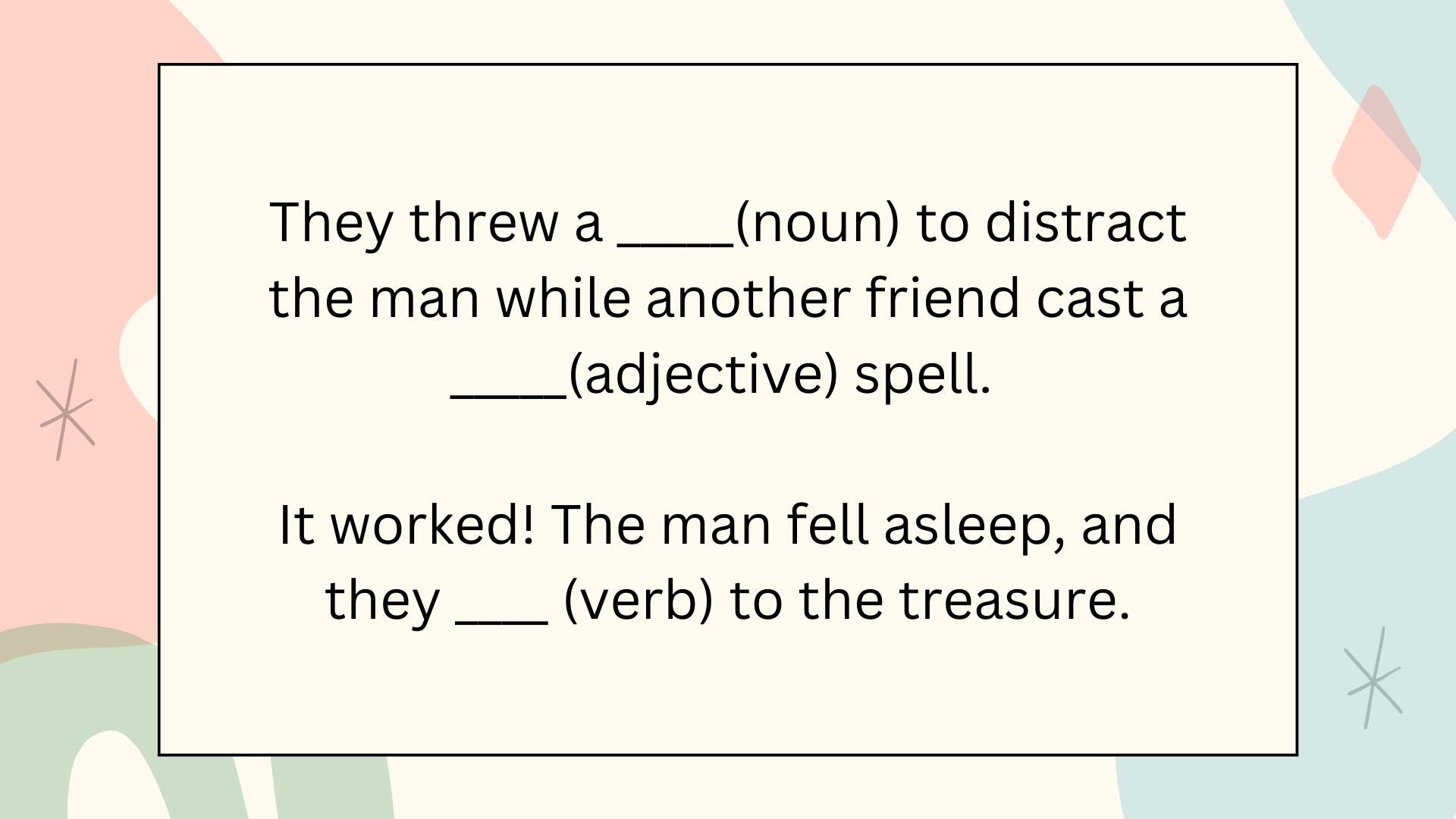 Parts of Speech Short Story Worksheet