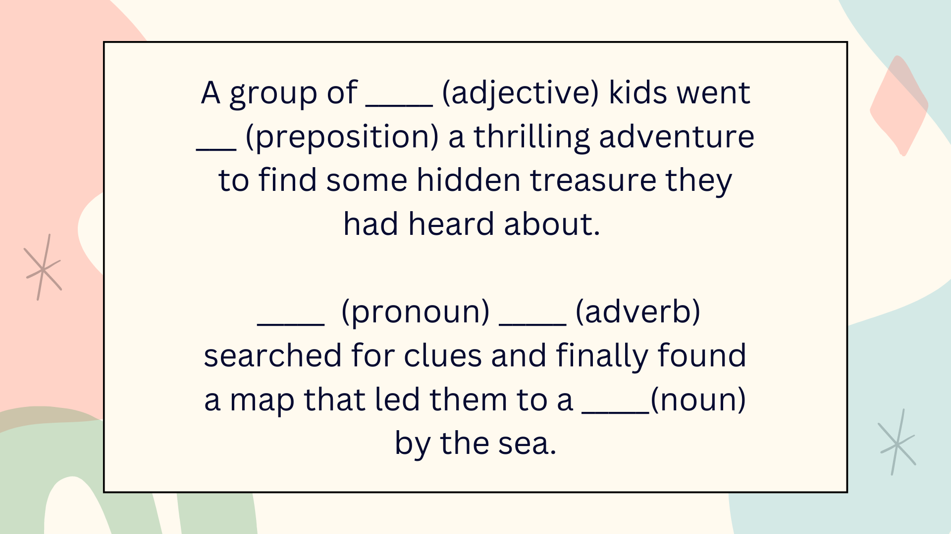 Parts of Speech Worksheet