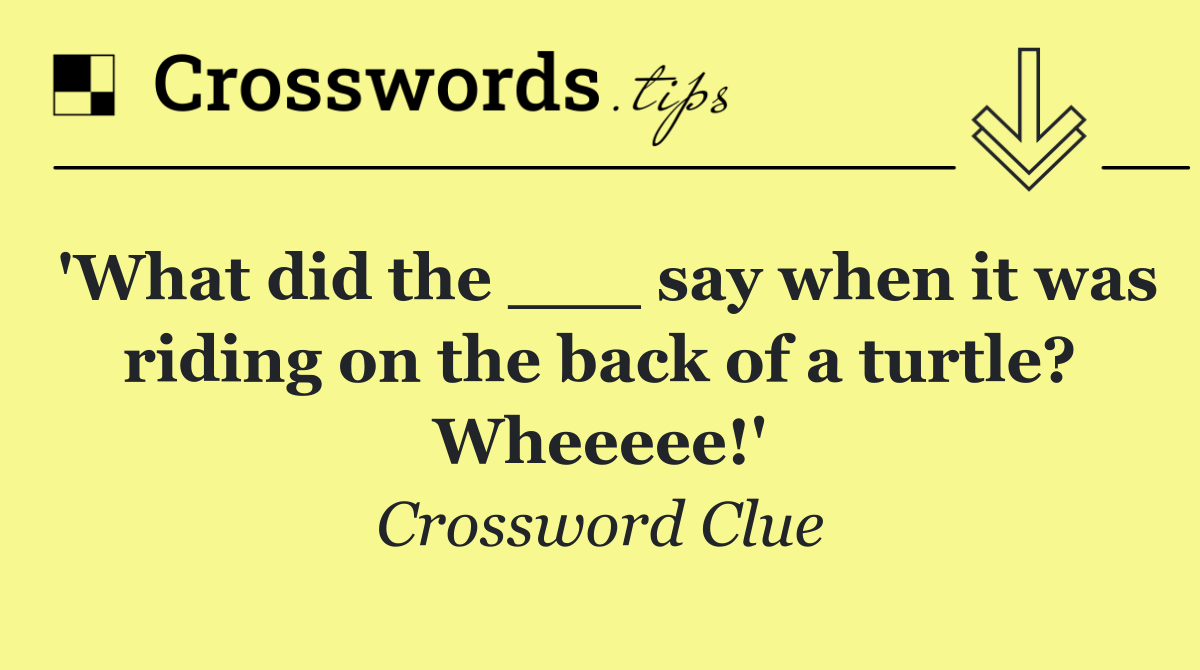 'What did the ___ say when it was riding on the back of a turtle? Wheeeee!'