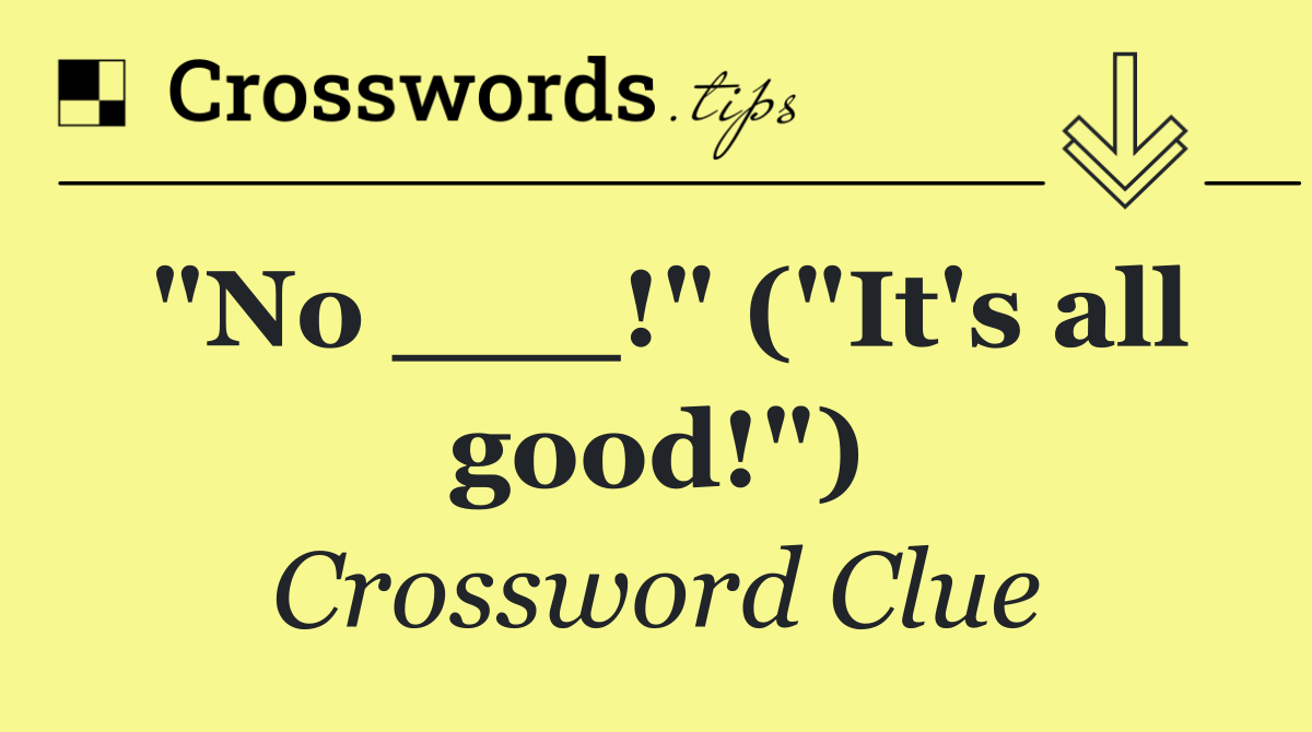 "No ___!" ("It's all good!")